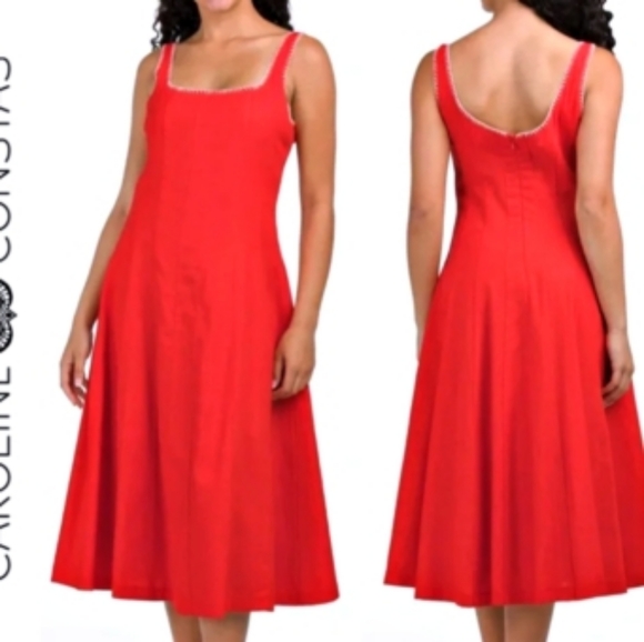 New ! Caroline Constas Linen Blend Dresd - Picture 1 of 9